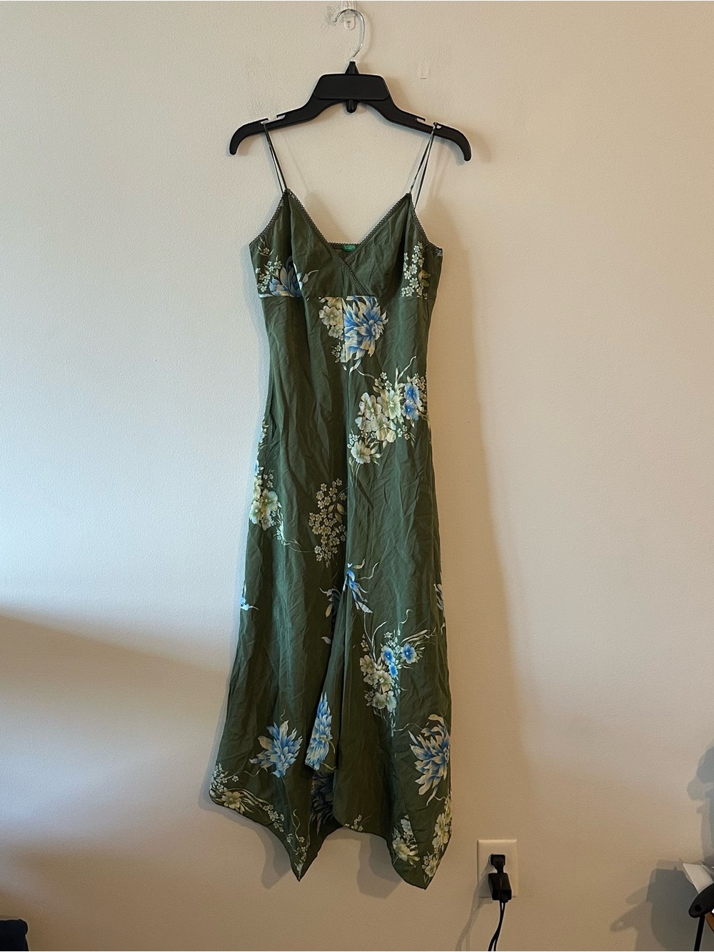 Vintage 90s Y2K Benetton Silk Blend Handkerchief Dress XS Babydoll Floral